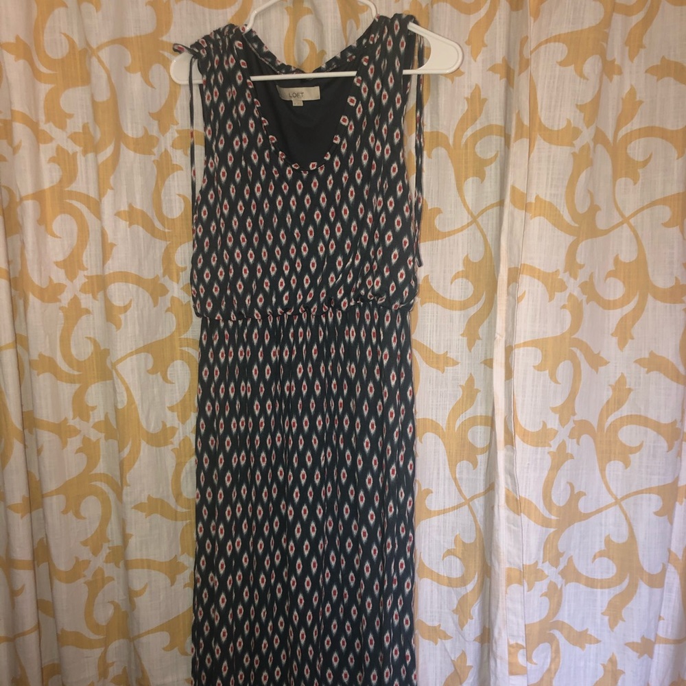 LOFT navy blue pattern maxi dress